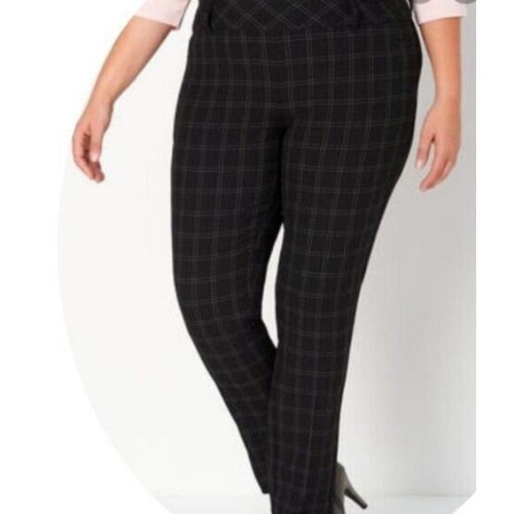Christopher & Banks Signature Slimming Black Plaid Straight Leg Stretchy Pant XL